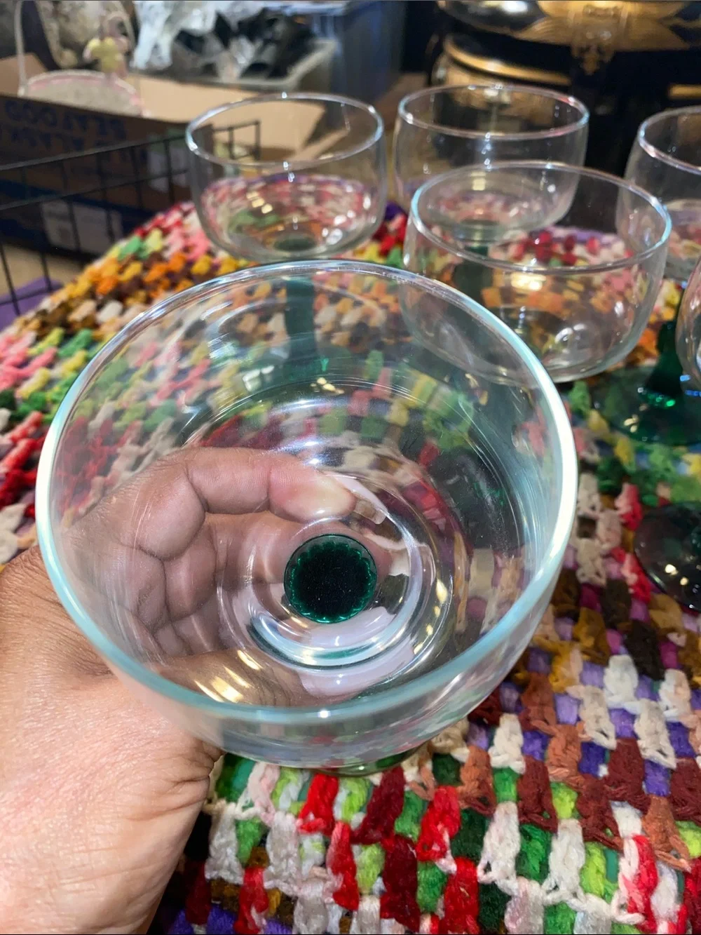 Vintage Cactus Green-Stem Clear Goblets - Set of 6